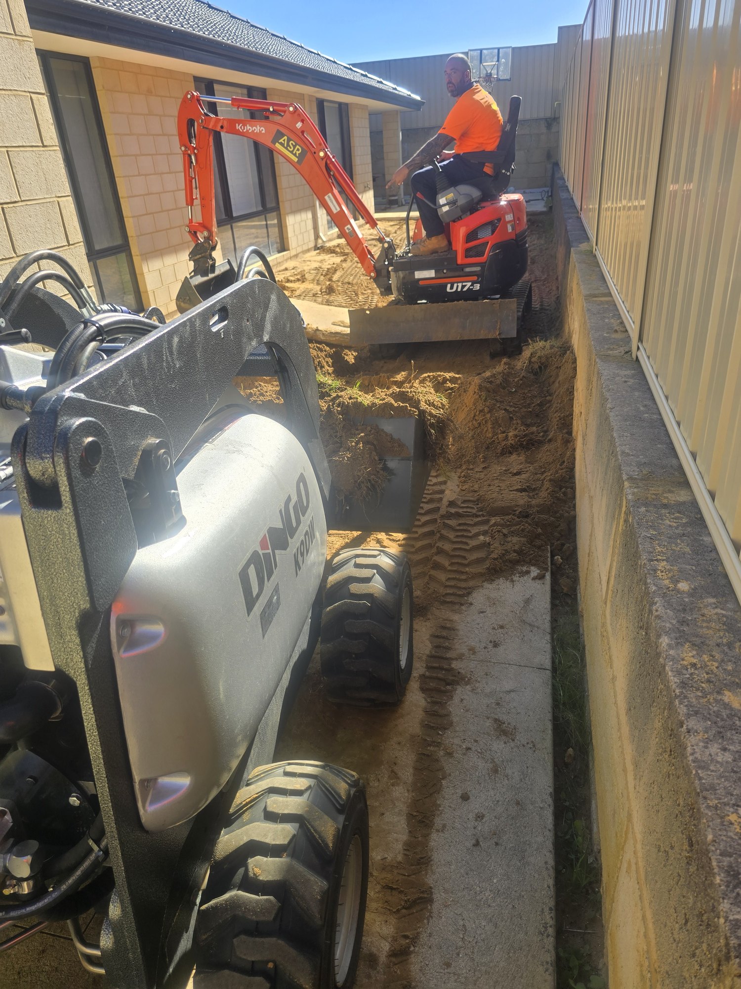 ASR Contracting Kubota excavator completing tight-access site preparation works in Baldivis, Perth.