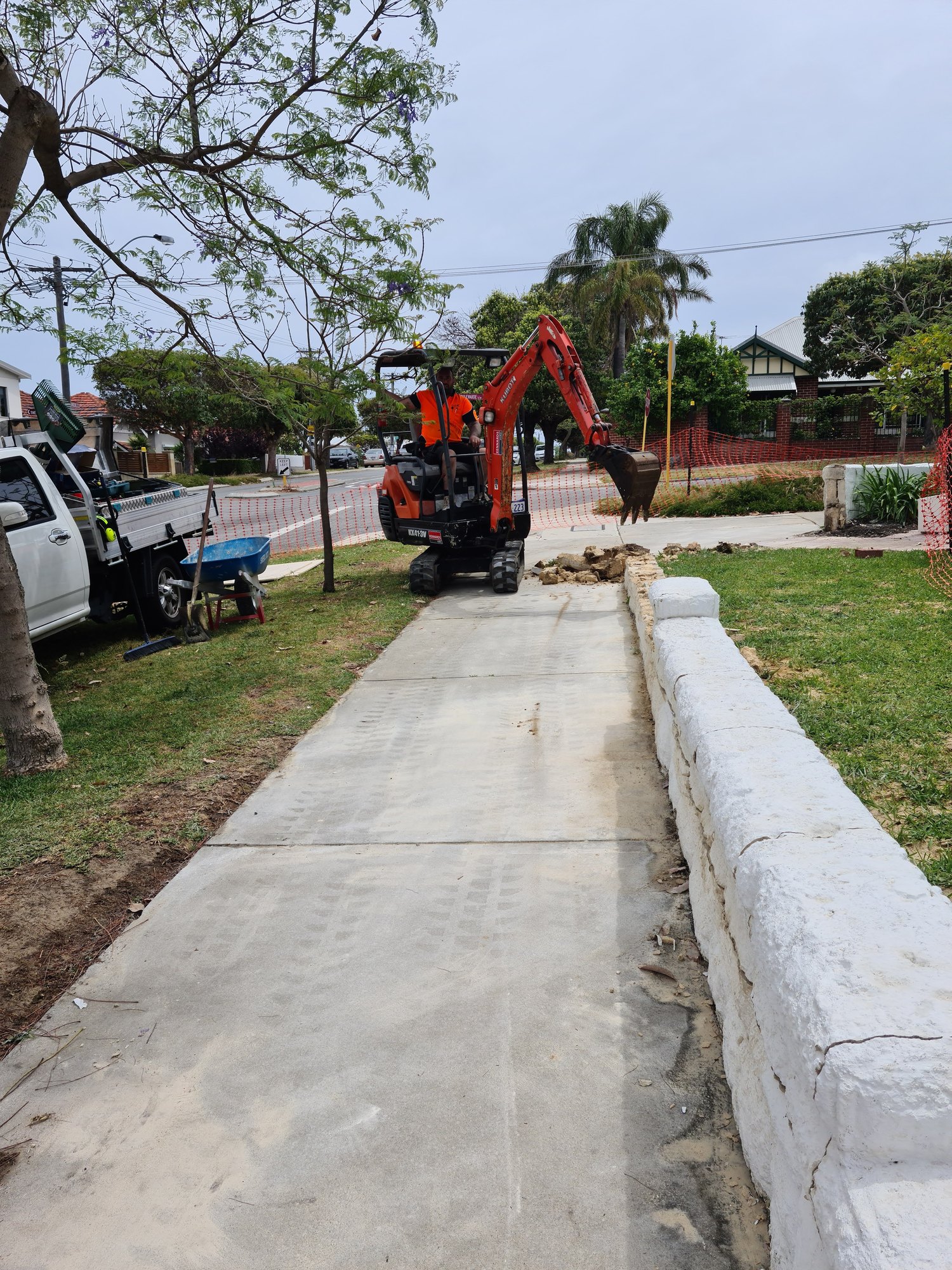 Machinery used to assist with pathway excavation and site preparation.
